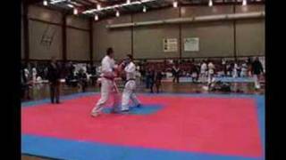 Jump kick knockdown in karate competition [upl. by Hull]