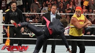 Arnold Schwarzenegger and Joe Manganiello join Hulk Hogan in the ring Raw March 24 2014 [upl. by Yendroc480]