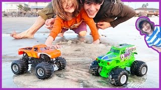 MONSTER TRUCKS EXPLORING AT THE BEACH [upl. by Edobalo]