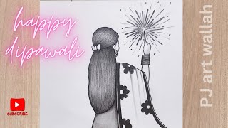 how to draw girl burning crackers  diwali drawing for beginners  diwali drawing  PJArtWallah [upl. by Acsisnarf476]