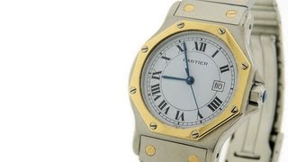 Cartier Santos Octagon 18K Gold amp Steel Automatic Date Mid Size 30mm Watch [upl. by Leahcimdivad]