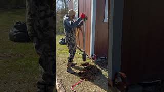 Digging holes for the fence posts tinyhomestead diy homedepot outdoorliving simplelife [upl. by Nennek]