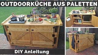 Outdoor Küche selber bauen  Paletten Außenküche DIY  Kücheninsel  Palettenmöbel Garten Tisch [upl. by Socher925]