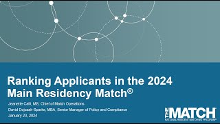 2024 Main Residency Match Ranking Webinar [upl. by Kieffer975]