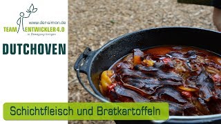 Schichtfleisch aus dem Dutch Oven mit leckeren Bratkartoffeln selbst gemacht Outdoorküche [upl. by Asila381]