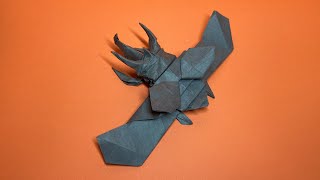 【一枚の折り紙で作る飛ぶコーカサスオオカブト Fullver】【解説付き】Origami Flying Caucasus Beetle Fullver [upl. by Phelan]