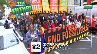 Tens of thousands of antifossil fuel protesters march in Midtown [upl. by Aniar]