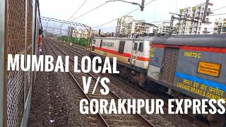 Mumbai local train parallel race with 11081 Ltt gorakhpur express [upl. by Rimhsak]