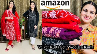 Winter Wear Amazon Haul Starting ₹472 Velvet Kurta Set Woolen Kurti Soft Woolen Kurta Shikha [upl. by Hephzipah]