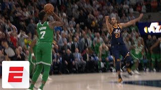 Jaylen Brown hits gamewinning 3 with 01 seconds left vs Jazz  ESPN [upl. by Ycniuq]