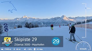 Skiing Mayrhofen  Ski Slope 29  Family descent to Horbergbahn  Zillertal 3000  With GPS stats [upl. by Aerahs]