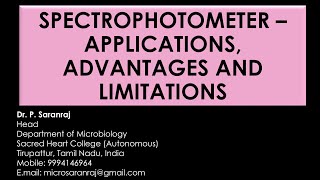 Spectrophotometer  Applications Advantages and Limitations [upl. by Holder]