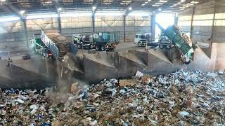 Garbage trucks dumping at transfer station [upl. by Vincenz]