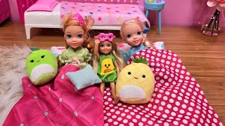 Sleepover at Chelsea  Elsa amp Anna toddlers  Barbie surprise toys  bedtime routine [upl. by Aizatsana]