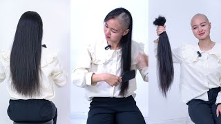 【坊主女子】腰まである綺麗なロングヘアを超バッサリ！ スキンヘッド【剃髪】 ☆Headshave バッサリイメチェン 坊主にしました RT10 sample [upl. by Madson210]