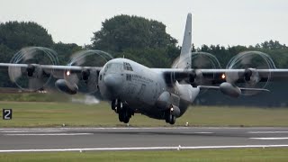 4Kᵁᴴᴰ Lockheed C130H30 Hercules Royal Netherlands Air Force Takeoff Departure  RIAT Fairford [upl. by Nohsyar779]