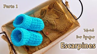 Patrón tutorial Escarpines botitas zapatitos bebes Dos Agujas Tricot Palitos Parte 1 de 2 [upl. by Hukill]