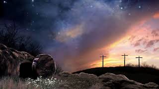 Easter Grave Stone Rolled Open Under Morning Sunrise From Starry Night Sky Christian Background Loop [upl. by Elleirbag]