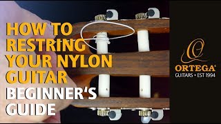 How To Restring Your Nylon Guitar  12HoleBridge  Ortega Guitars  Atmosphere Green Strings [upl. by Arlette259]