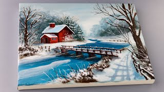 Winter Acrylic Painting Tutorial  Winter Morning Scenery  Painting [upl. by Bendix720]