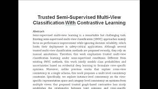 Trusted Semi Supervised Multi View Classification With Contrastive Learning [upl. by Adnirod]