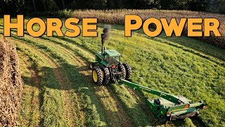 Horsepower  John Deere 4640 Dualled Mowing Hay [upl. by Werda188]