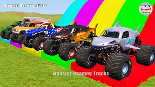 Triple Flatbed Trailer Monster Trucks Transport with Slide Color  BeamNGdrive 165 [upl. by Ardnuaet]