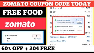 zomato coupon code today  free food  60 off  204 free [upl. by Griffiths129]