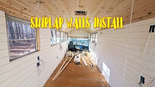 How To Install Shiplap Walls In A Skoolie School Bus Conversion [upl. by Adnarem]