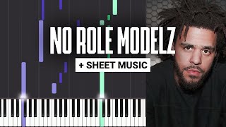 No Role Modelz  J Cole  Piano Tutorial  Sheet Music amp MIDI [upl. by Inaoj]