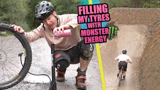 FILLING MY TYRES WITH MONSTER ENERGY AND RIDING DOWNHILL MTB TRAILS [upl. by Kennet]