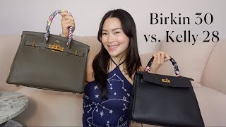 HERMES KELLY 28 VS BIRKIN 30 COMPARISON REVIEW [upl. by Elletsyrc107]