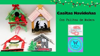 Casitas Navideñas con palitos de madera Cerecitas Arte y Scrap [upl. by Immas]