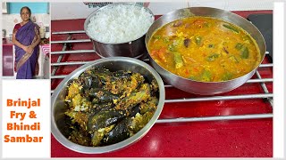 Lunch Combo 4 I BrinjalEgg plant Fry amp Bhindi  LadysFingerSambar [upl. by Yhtomot817]