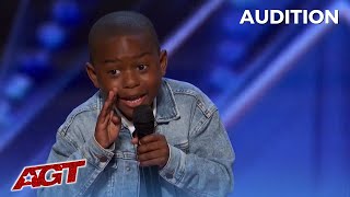 Lil Hunter Kelly 7 Year Old Comedian UPSTAGES HIS DAD with his AGT Audition [upl. by Neerac196]