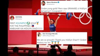 CELEBRITIES REACTS to HIDILYN DIAZ WINNING FIRST GOLD MEDAL FOR THE PHILIPPINES  WEIGHTLIFTING [upl. by Compte]