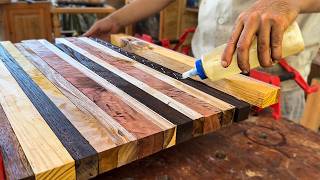 Watch Him Make a Coffee Table From Scrap Wood The Cracks Between The Wood Are Used To Grow Trees [upl. by Atinnod569]