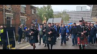 SCOTTISH BAGPIPERS AND IPSWICH FANS MARCH ALONG PORTMAN ROAD [upl. by Lapo]