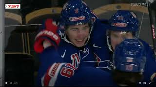 Pearl River NY kid Drew Fortescue opens the Scoring vs Latvia [upl. by Hatty]