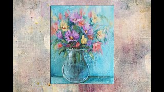 Easy Acrylic Floral BouquetAcrylic painting Step by StepMariArtHome [upl. by Gratianna]