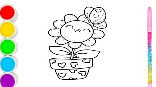 Flower 🌻 🌻 Drawing Painting Coloring for Kids and Toddlers  Learn drawing [upl. by Oramug229]