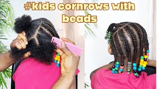 How Tokids simple cornrows with beads No hair added step by step kidshairstyle cornrows fyp [upl. by Nuahsyd]