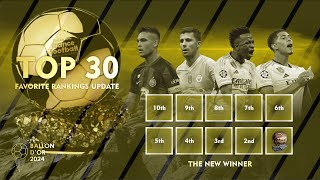 BALLON DOR 2024 TOP 30 FAVORITE RANKINGS UPDATE  THE NEW WINNER  RANK 10th TO 1st [upl. by Bihas]