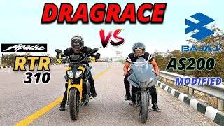 TVS Apache RTR 310 VS PULSAR AS200 💥 DRAGRACE 🔥 TOP SPEED battle RACE TILL THEIR POTENTIAL 🚀 [upl. by Judy297]