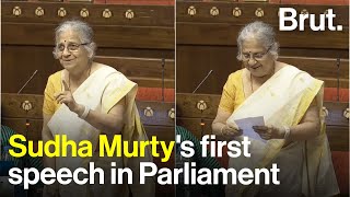 Replay quotSir Im not a politicianquot Sudha Murty makes her first speech in Parliament [upl. by Alleber]