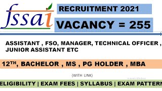 FSSAI 2021 RECRUITMENT  Central food safety officer Technical officer exam pattern  syllabus [upl. by Acimak]