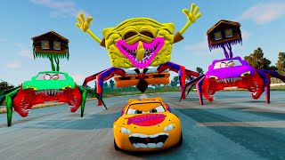 Epic Chase Lightning McQueen Escapes Spiderlike Head Eater Monsters  Spider Bob  BeamNGDrive [upl. by Lexerd970]