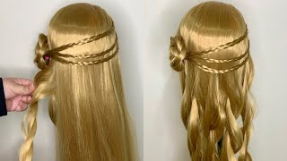 Easy Hairstyle Long Hair For Party Or Wedding  Half Up Half Down Braid Hairstyle😍Nour hairstyles67 [upl. by Estrin]