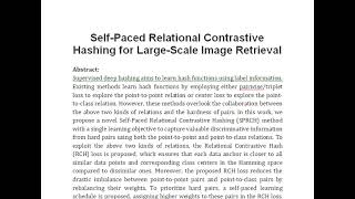 Self Paced Relational Contrastive Hashing for Large Scale Image Retrieval [upl. by Euqinotna186]