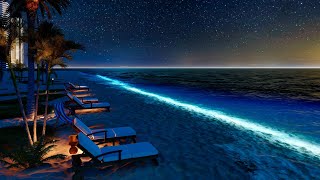 Night Beach Ambience  Wave Sound for Sleep  Crickets Sounds ASMR [upl. by Kimmy]